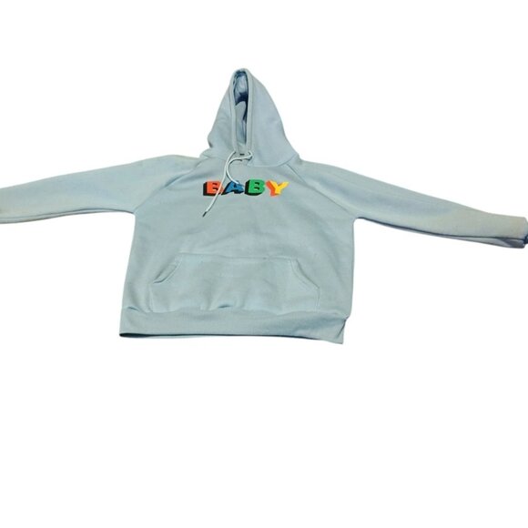 Women's Baby / Baby Blue Neck Powerblend Hoodie Grade B Size Large - Picture 5 of 8